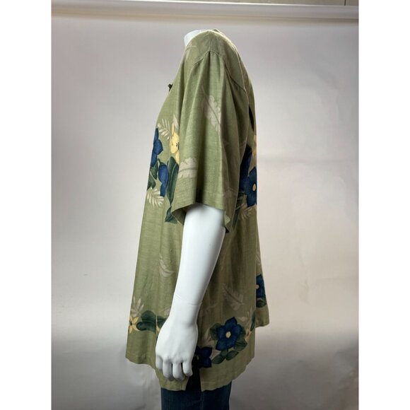 Cherokee XL Mens Green Floral Short Sleeve Button-Up Shirt - Picture 4 of 16